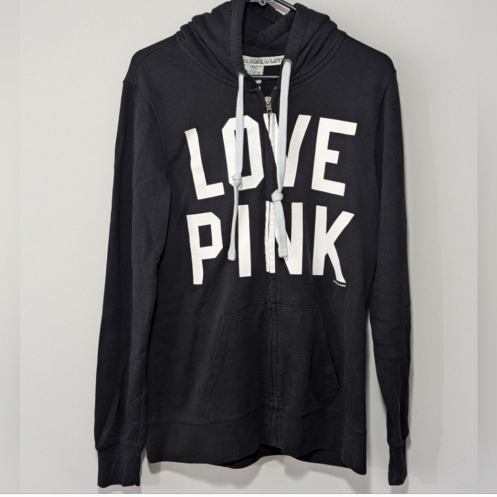 Y2K PINK Victoria's Secret Zip Up Hoodie Women's Size Medium "Love Pink-86"
